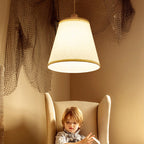 Contemporary Nordic Round Cylinder Wooden Fabric Shade 1-Light Pendant Light For Living Room