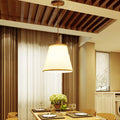 Contemporary Nordic Round Cylinder Wooden Fabric Shade 1-Light Pendant Light For Living Room