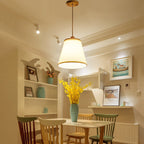 Contemporary Nordic Round Cylinder Wooden Fabric Shade 1-Light Pendant Light For Living Room