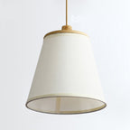 Contemporary Nordic Round Cylinder Wooden Fabric Shade 1-Light Pendant Light For Living Room