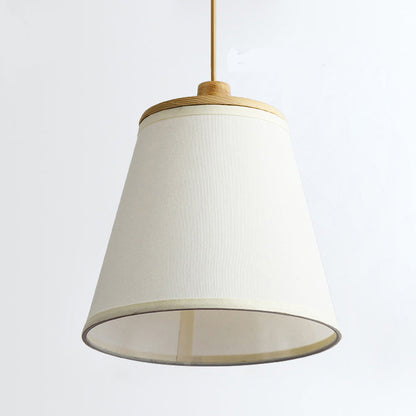 Contemporary Nordic Round Cylinder Wooden Fabric Shade 1-Light Pendant Light For Living Room