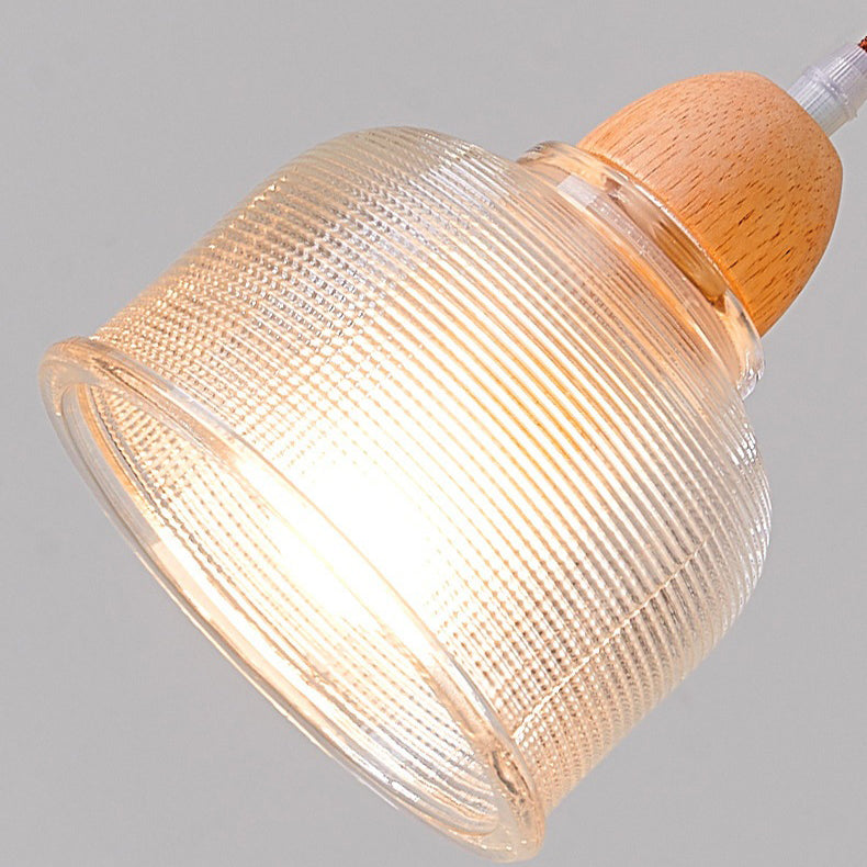 Traditional Japanese Round Cup Shape Wood Glass 1-Light Pendant Light For Living Room