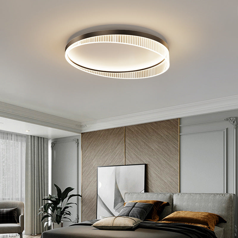 Modern Minimalist Round Iron Frame Acrylic Shade LED Flush Mount Ceiling Light For Bedroom