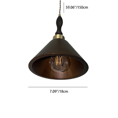 Contemporary Retro Round Cone Wood 1-Light Pendant Light For Living Room