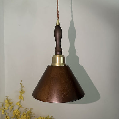 Contemporary Retro Round Cone Wood 1-Light Pendant Light For Living Room
