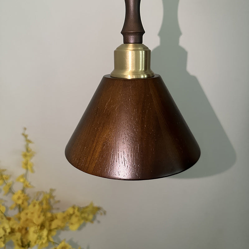 Contemporary Retro Round Cone Wood 1-Light Pendant Light For Living Room