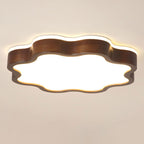 Contemporary Creative Cloud Shape Wood Grain Rubberwood Acrylic Shade LED Flush Mount Ceiling Light For Living Room