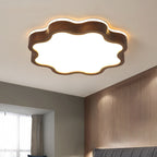 Contemporary Creative Cloud Shape Wood Grain Rubberwood Acrylic Shade LED Flush Mount Ceiling Light For Living Room