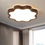 Contemporary Creative Cloud Shape Wood Grain Rubberwood Acrylic Shade LED Flush Mount Ceiling Light For Living Room