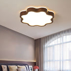 Contemporary Creative Cloud Shape Wood Grain Rubberwood Acrylic Shade LED Flush Mount Ceiling Light For Living Room