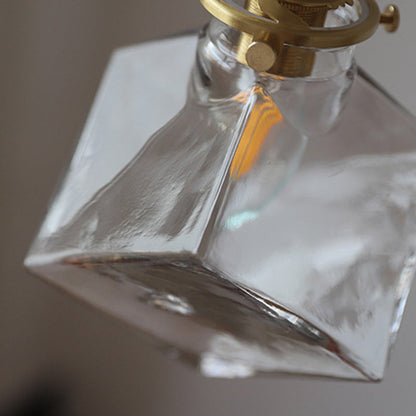 Traditional Japanese Square Ice Cube Glass Shade 1-Light Pendant Light For Living Room