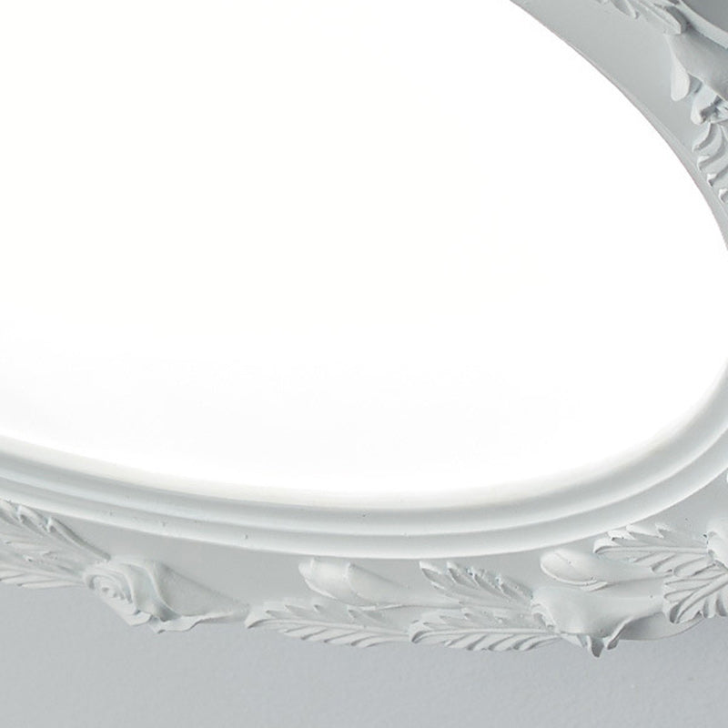 Traditional French Round Carved Flower Iron Resin Acrylic LED Flush Mount Ceiling Light for Bedroom
