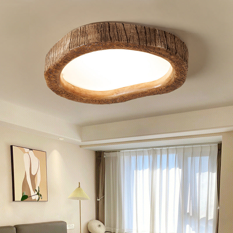 Contemporary Creative Love Wood Grain Resin Acrylic LED Flush Mount Ceiling Light for Bedroom