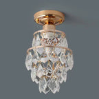 Traditional European Round Metal Frame Crystal Shade 1-Light Semi-Flush Mount Ceiling Light For Hallway