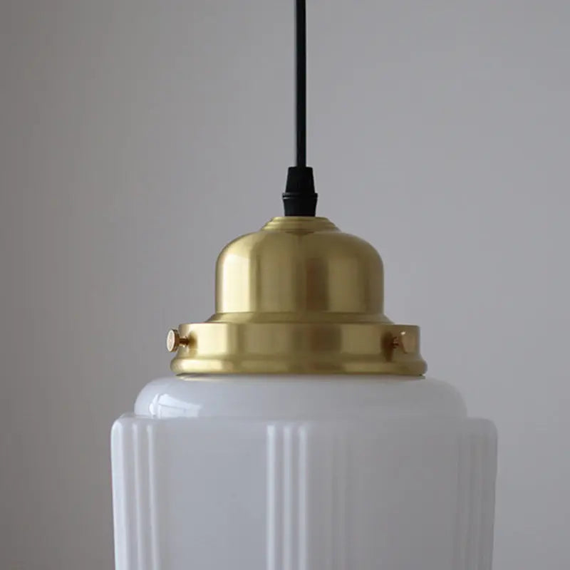 Traditional Vintage Round Cylinder Pagoda Shape Brass Glass 1-light Pendant Light for Living Room Lumendat