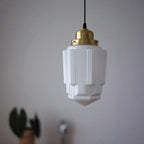 Traditional Vintage Round Cylinder Pagoda Shape Brass Glass 1-light Pendant Light for Living Room Lumendat