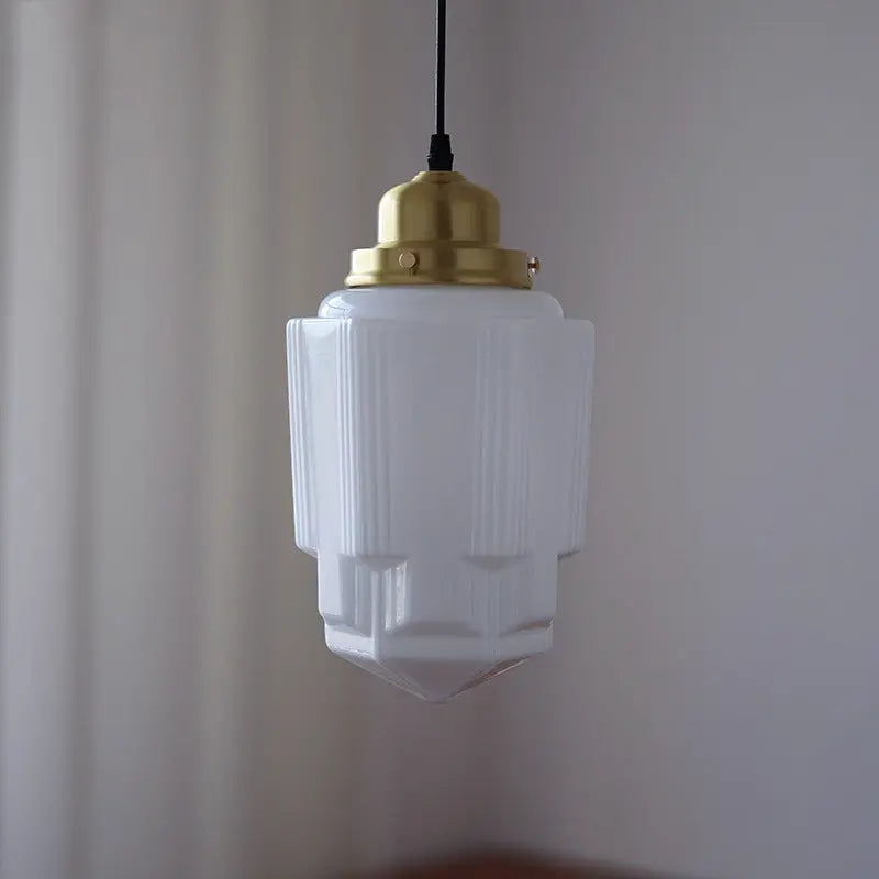 Traditional Vintage Round Cylinder Pagoda Shape Brass Glass 1-light Pendant Light for Living Room Lumendat