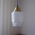 Traditional Vintage Round Cylinder Pagoda Shape Brass Glass 1-light Pendant Light for Living Room Lumendat