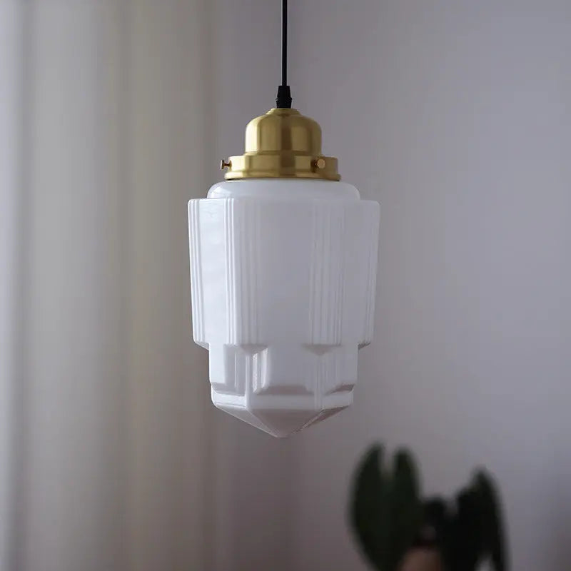 Traditional Vintage Round Cylinder Pagoda Shape Brass Glass 1-light Pendant Light for Living Room Lumendat