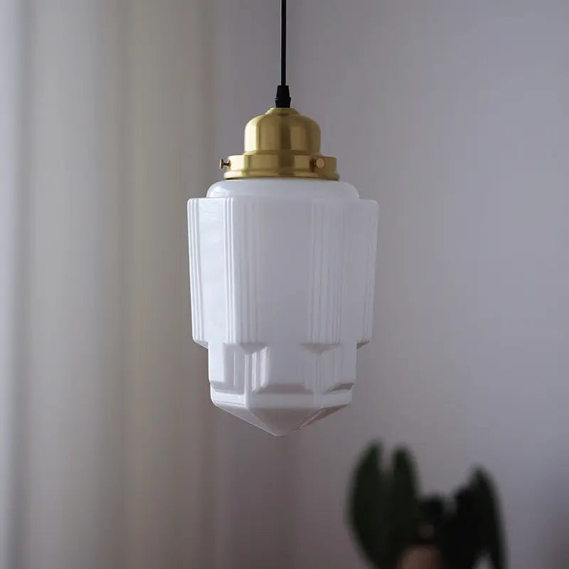 Traditional Vintage Round Cylinder Pagoda Shape Brass Glass 1-light Pendant Light for Living Room Lumendat