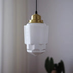 Traditional Vintage Round Cylinder Pagoda Shape Brass Glass 1-light Pendant Light for Living Room Lumendat