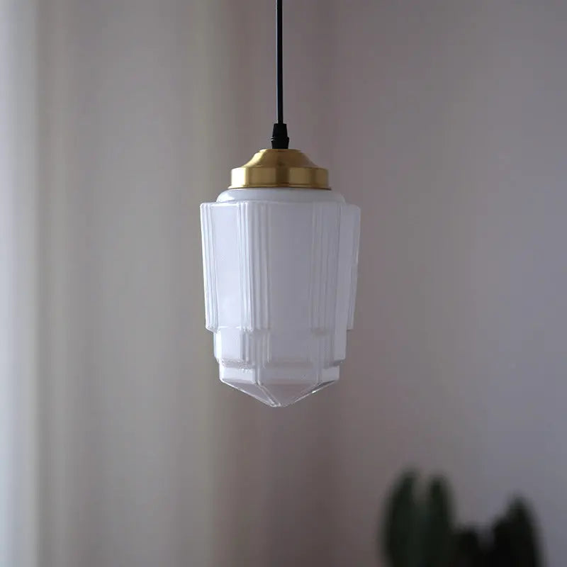 Traditional Vintage Round Cylinder Pagoda Shape Brass Glass 1-light Pendant Light for Living Room Lumendat