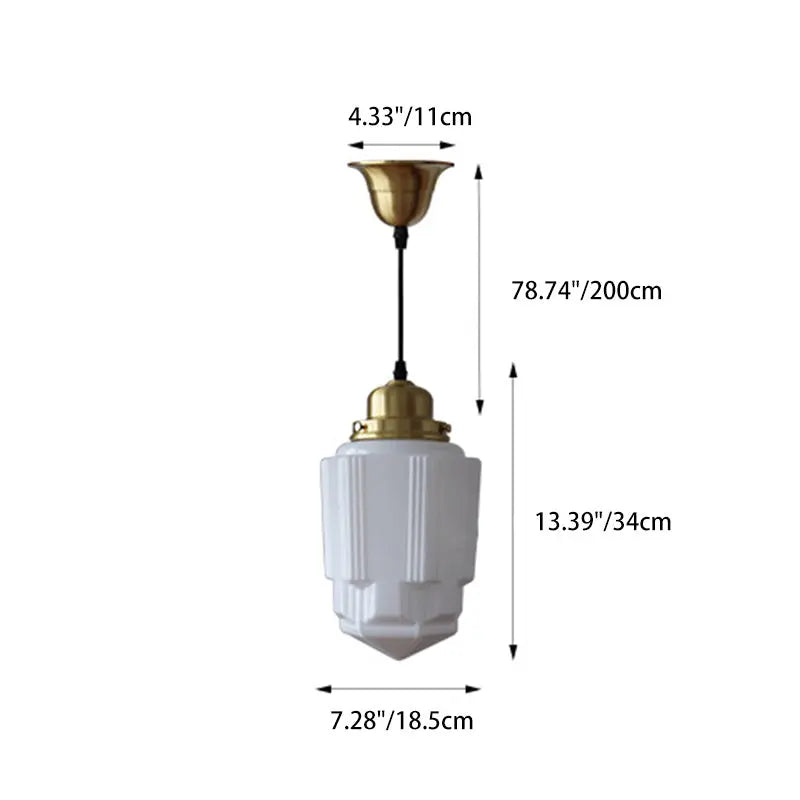 Traditional Vintage Round Cylinder Pagoda Shape Brass Glass 1-light Pendant Light for Living Room Lumendat