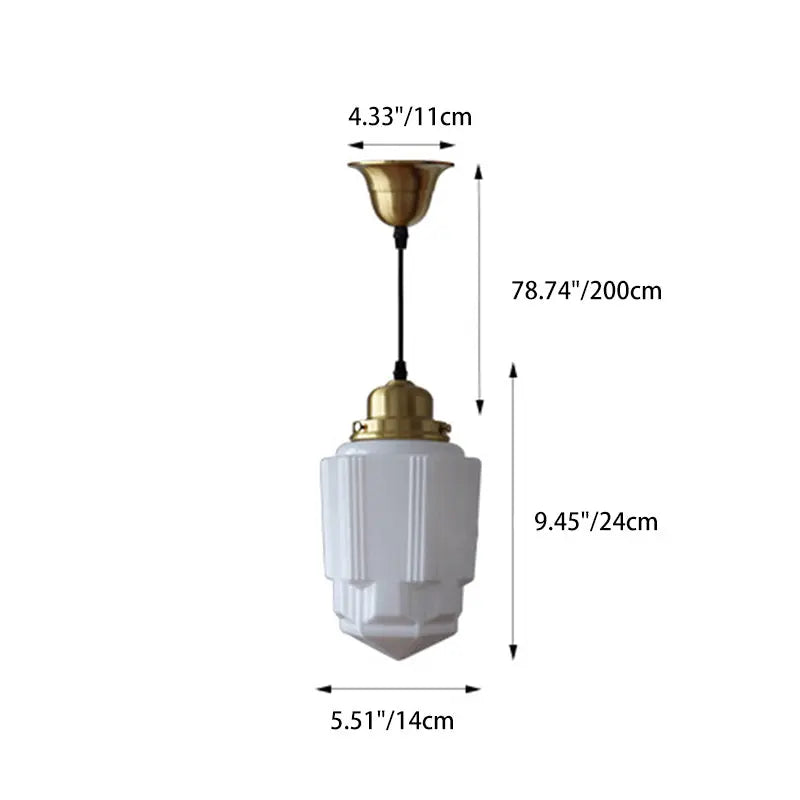 Traditional Vintage Round Cylinder Pagoda Shape Brass Glass 1-light Pendant Light for Living Room Lumendat