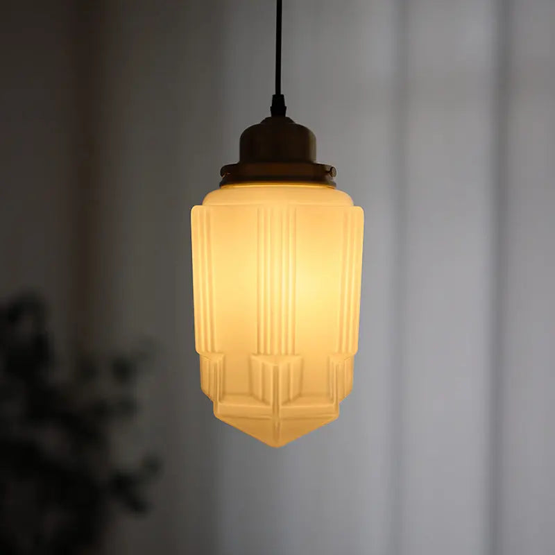 Traditional Vintage Round Cylinder Pagoda Shape Brass Glass 1-light Pendant Light for Living Room Lumendat