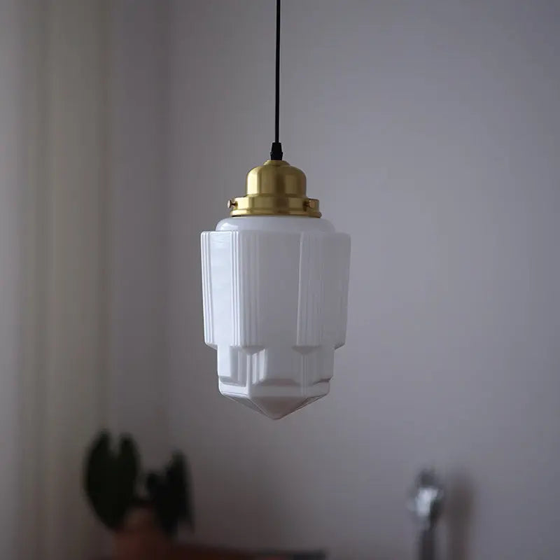 Traditional Vintage Round Cylinder Pagoda Shape Brass Glass 1-light Pendant Light for Living Room Lumendat