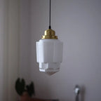 Traditional Vintage Round Cylinder Pagoda Shape Brass Glass 1-light Pendant Light for Living Room Lumendat