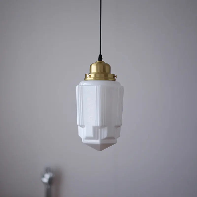 Traditional Vintage Round Cylinder Pagoda Shape Brass Glass 1-light Pendant Light for Living Room Lumendat