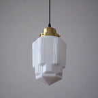 Traditional Vintage Round Cylinder Pagoda Shape Brass Glass 1-light Pendant Light for Living Room Lumendat