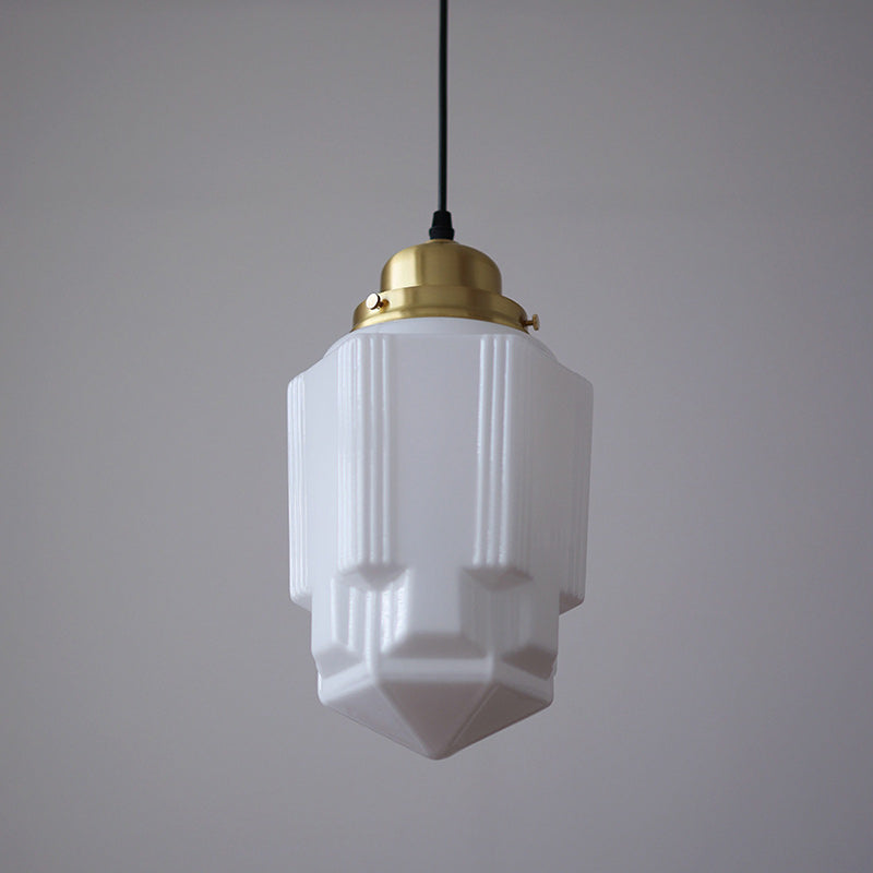 Traditional Vintage Round Cylinder Pagoda Shape Brass Glass 1-Light Pendant Light For Living Room