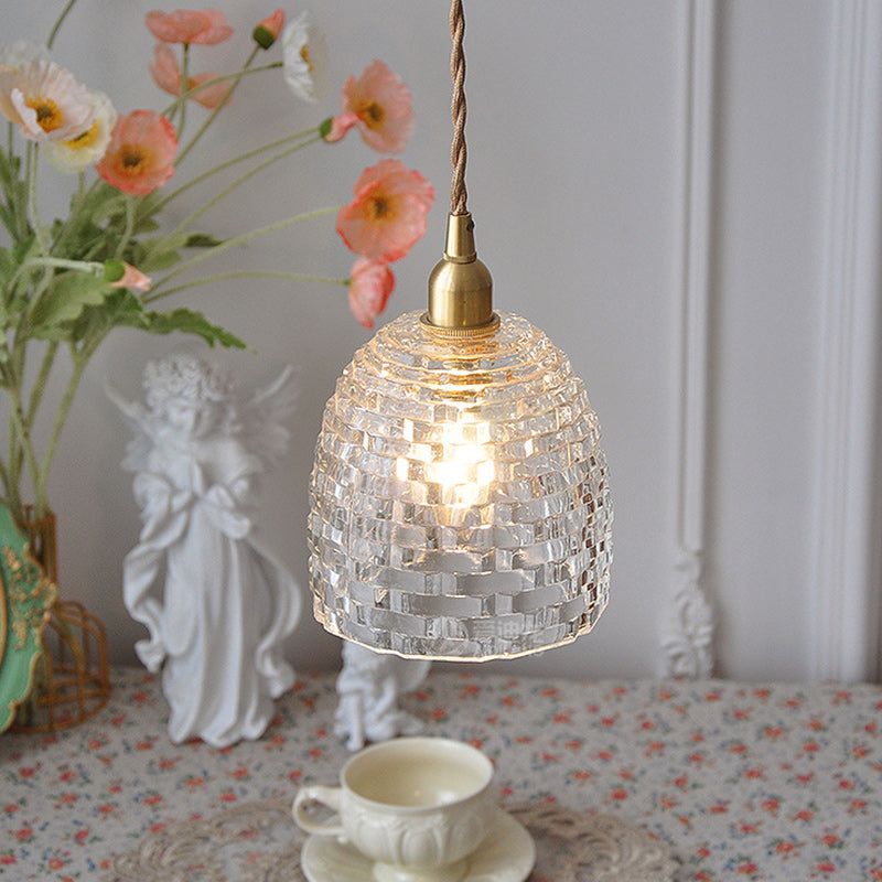 Contemporary Retro Round Square Cup Shape Iron Glass Shade 1-Light Pendant Light For Living Room