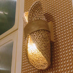 Traditional Japanese Oval Handmade Rattan 2-Light Wall Sconce Lamp For Living Room