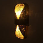Traditional Japanese Oval Handmade Rattan 2-Light Wall Sconce Lamp For Living Room