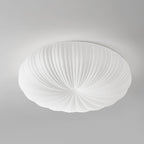 Contemporary Creative Cream Round Striped Iron Acrylic Shade LED Flush Mount Ceiling Light For Bedroom