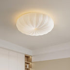Contemporary Creative Cream Round Striped Iron Acrylic Shade LED Flush Mount Ceiling Light For Bedroom