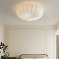 Contemporary Creative Cream Round Striped Iron Acrylic Shade LED Flush Mount Ceiling Light For Bedroom