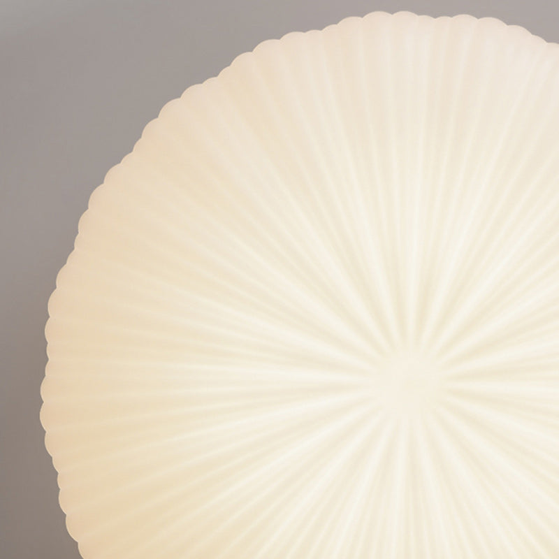 Contemporary Creative Cream Round Striped Iron Acrylic Shade LED Flush Mount Ceiling Light For Bedroom