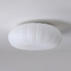 Contemporary Creative Cream Round Striped Iron Acrylic Shade LED Flush Mount Ceiling Light For Bedroom
