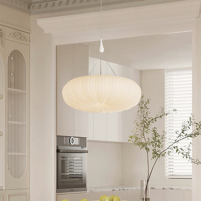 Contemporary Creative Cream Round Striped Iron Acrylic Shade LED Pendant Light For Living Room
