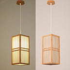 Traditional Japanese Rectangular Hand-woven Nan Bamboo 1-light Pendant Light for Living Room BulbSquare