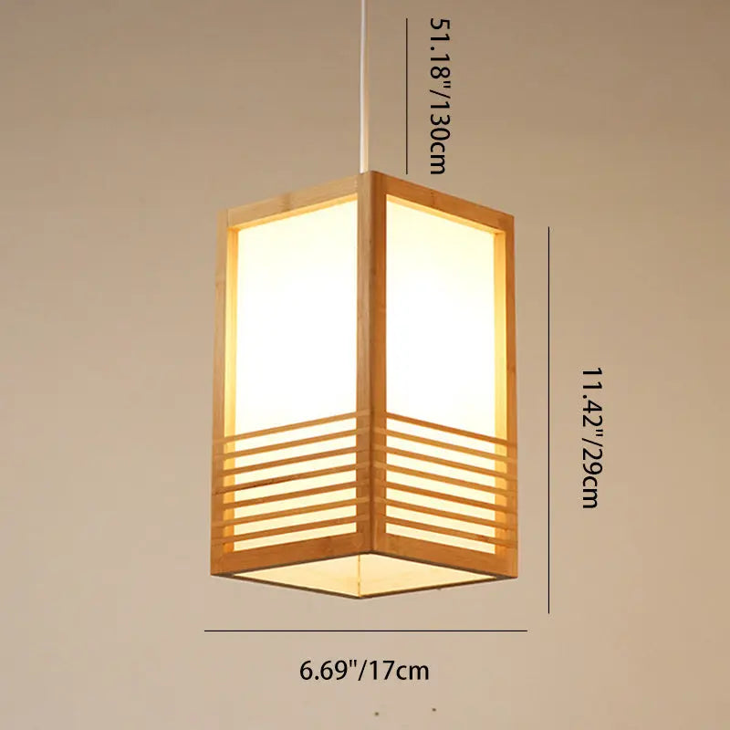 Traditional Japanese Rectangular Hand-woven Nan Bamboo 1-light Pendant Light for Living Room BulbSquare