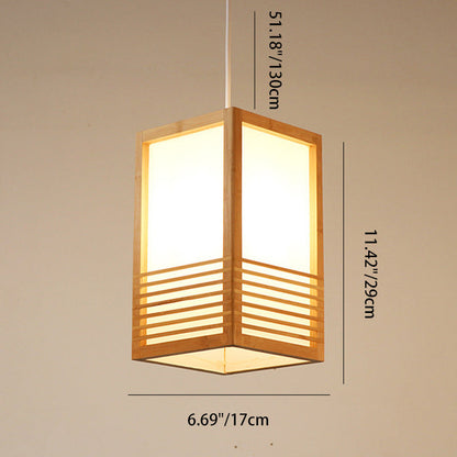 Traditional Japanese Rectangular Hand-Woven Nan Bamboo 1-Light Pendant Light For Living Room
