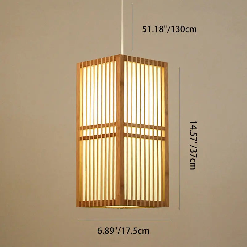 Traditional Japanese Rectangular Hand-woven Nan Bamboo 1-light Pendant Light for Living Room BulbSquare