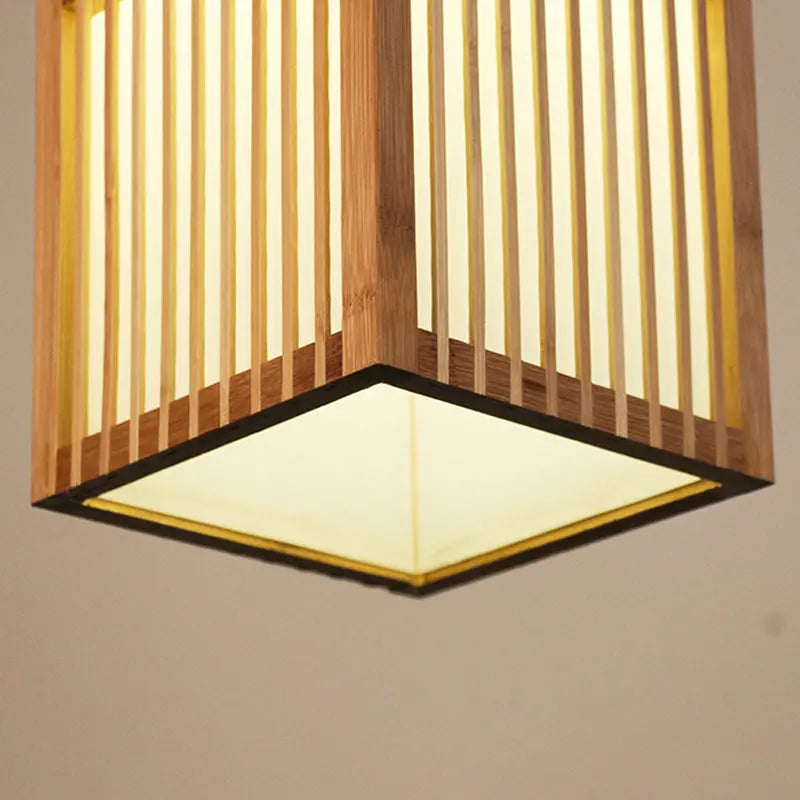 Traditional Japanese Rectangular Hand-woven Nan Bamboo 1-light Pendant Light for Living Room BulbSquare