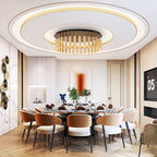 Modern Luxury Round Stainless Steel Frame Glass Shade 32-Light Flush Mount Ceiling Light For Dining Room