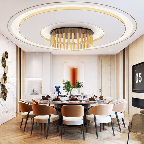 Modern Luxury Round Stainless Steel Frame Glass Shade 32-Light Flush Mount Ceiling Light For Dining Room